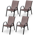 4er-Set stapelbarer Terrassenstühle mit Armlehnen – Braun