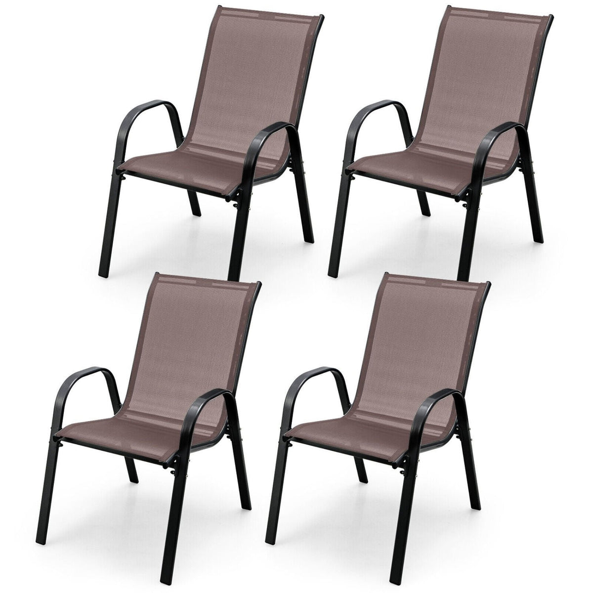 4er-Set stapelbarer Terrassenstühle mit Armlehnen – Braun