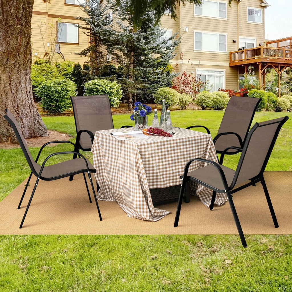 4er-Set stapelbarer Terrassenstühle mit Armlehnen – Braun