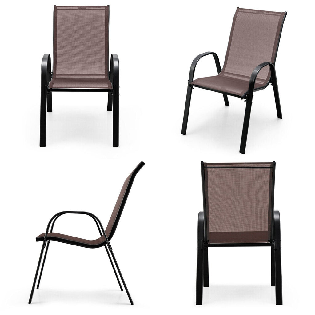 4er-Set stapelbarer Terrassenstühle mit Armlehnen – Braun