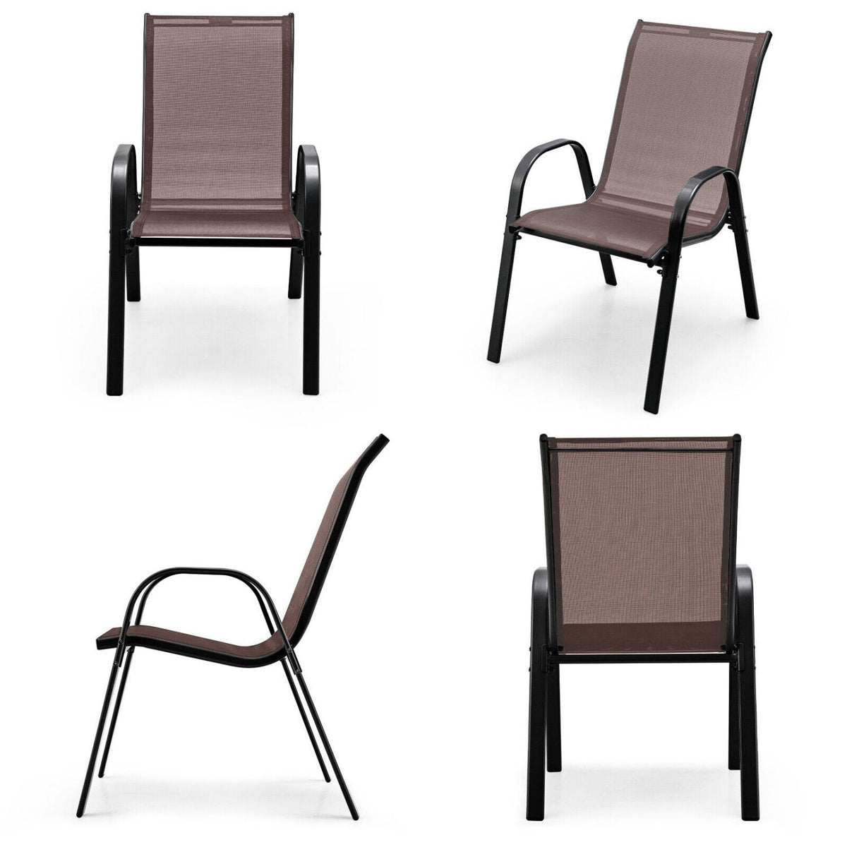 4er-Set stapelbarer Terrassenstühle mit Armlehnen – Braun