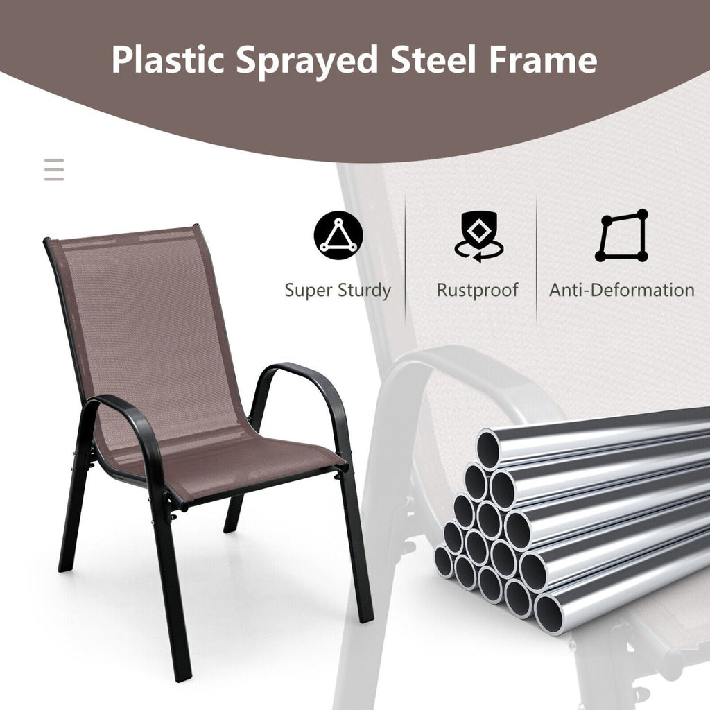 4er-Set stapelbarer Terrassenstühle mit Armlehnen – Braun