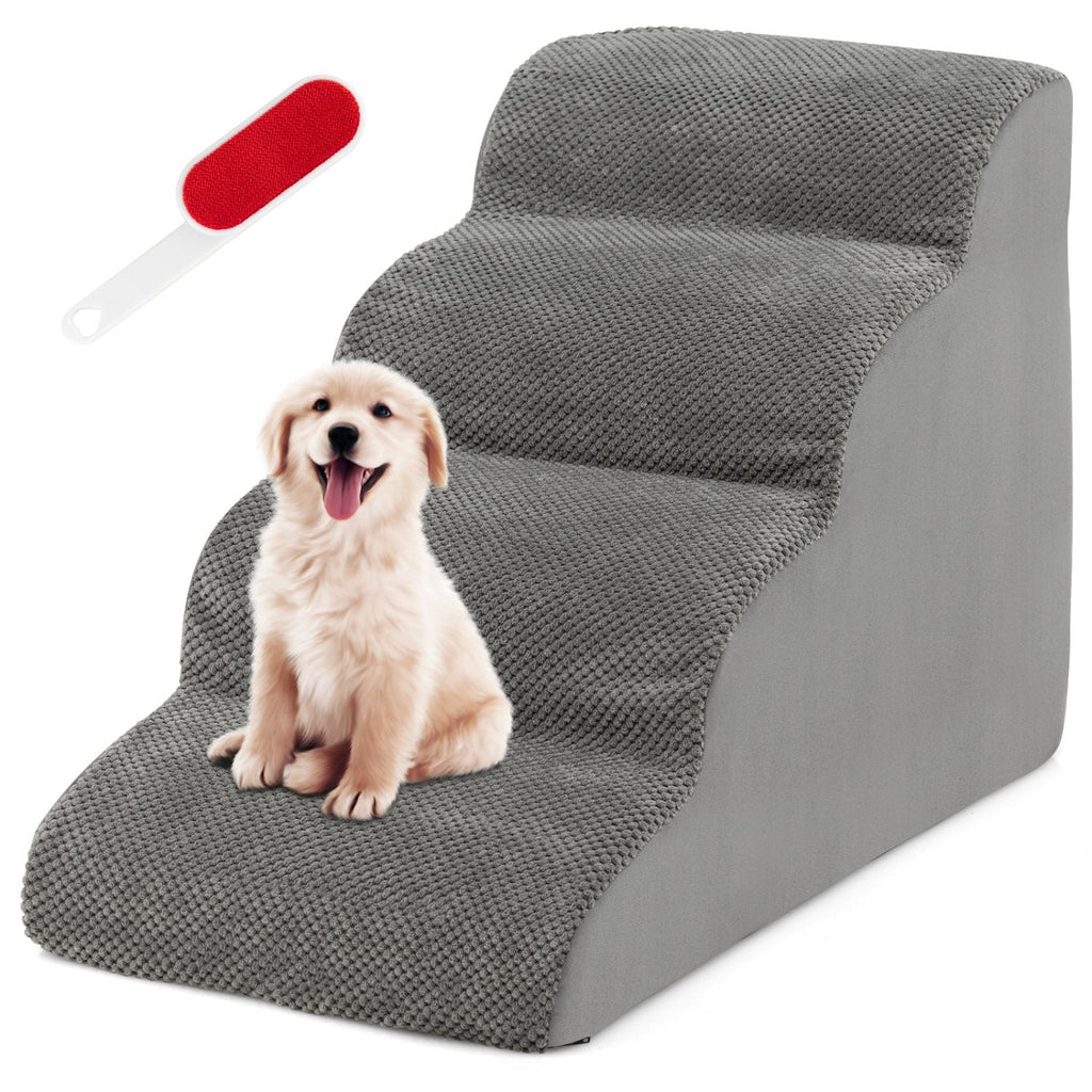 4-stufige rutschfeste Hundetreppe aus Schaumstoff mit waschbarem Reißverschlussbezug – Grau