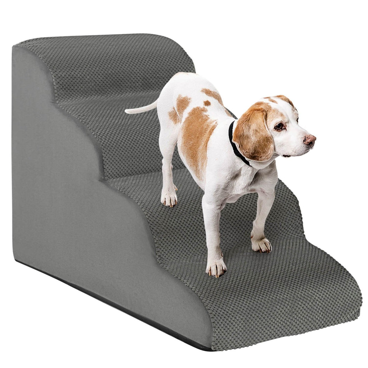 4-stufige rutschfeste Hundetreppe aus Schaumstoff mit waschbarem Reißverschlussbezug – Grau