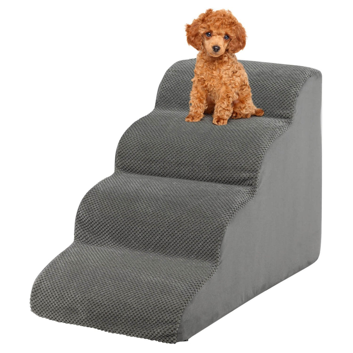 4-stufige rutschfeste Hundetreppe aus Schaumstoff mit waschbarem Reißverschlussbezug – Grau