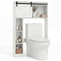 Mueble de almacenamiento de 4 niveles sobre el inodoro con puerta corredera tipo granero y estantes de almacenamiento-Blanco