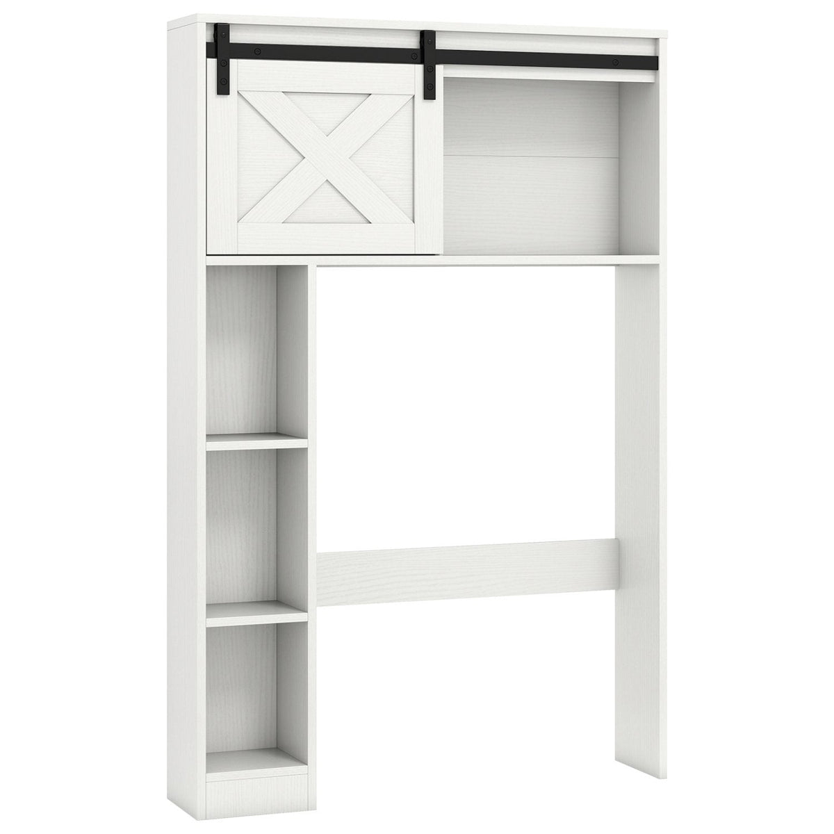 Mueble de almacenamiento de 4 niveles sobre el inodoro con puerta corredera tipo granero y estantes de almacenamiento-Blanco
