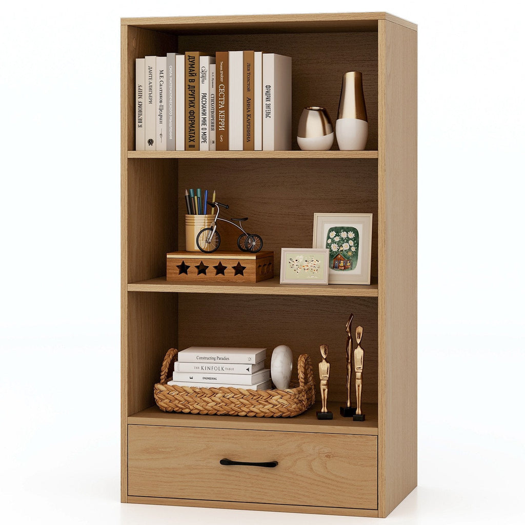 4-stufiges Bücherregal mit Schublade und Kippsicherung, 48 Zoll, Regal aus Naturholz