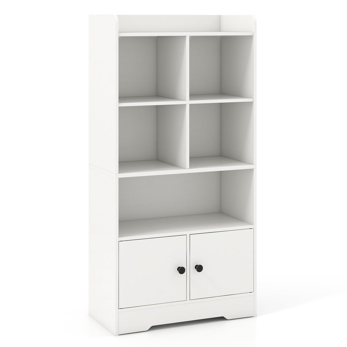 Bücherregal mit 4 Fächern und einem zweitürigen Schrank, weiß