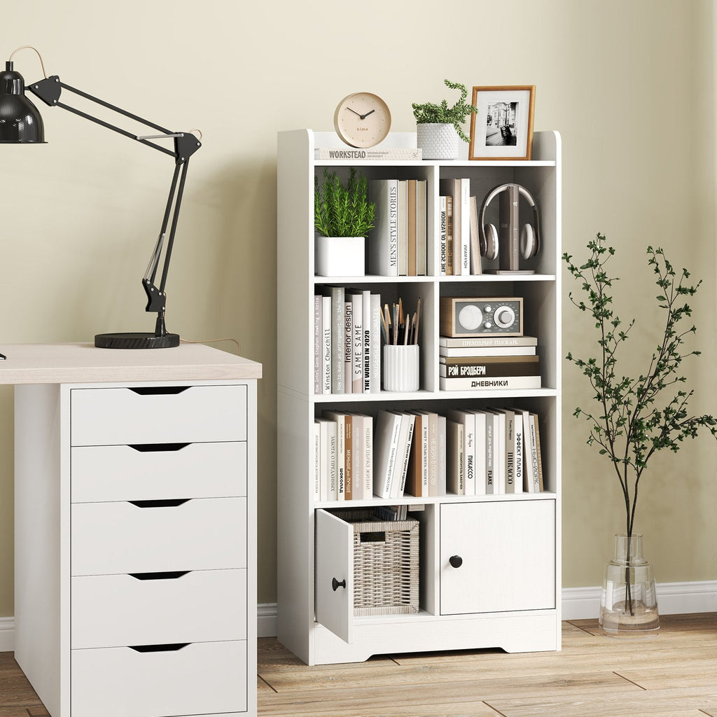 Bücherregal mit 4 Fächern und einem zweitürigen Schrank, weiß