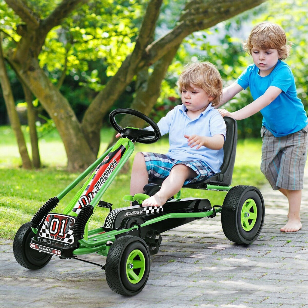 Kart à pédales 4 roues pour enfants - Voiture de course - Jouet d'extérieur - Vert