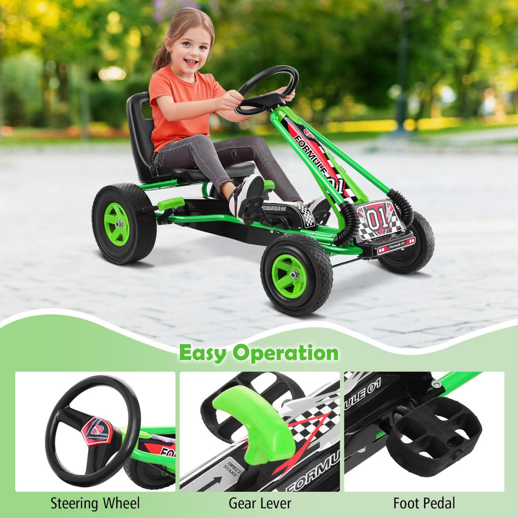 Kart à pédales 4 roues pour enfants - Voiture de course - Jouet d'extérieur - Vert
