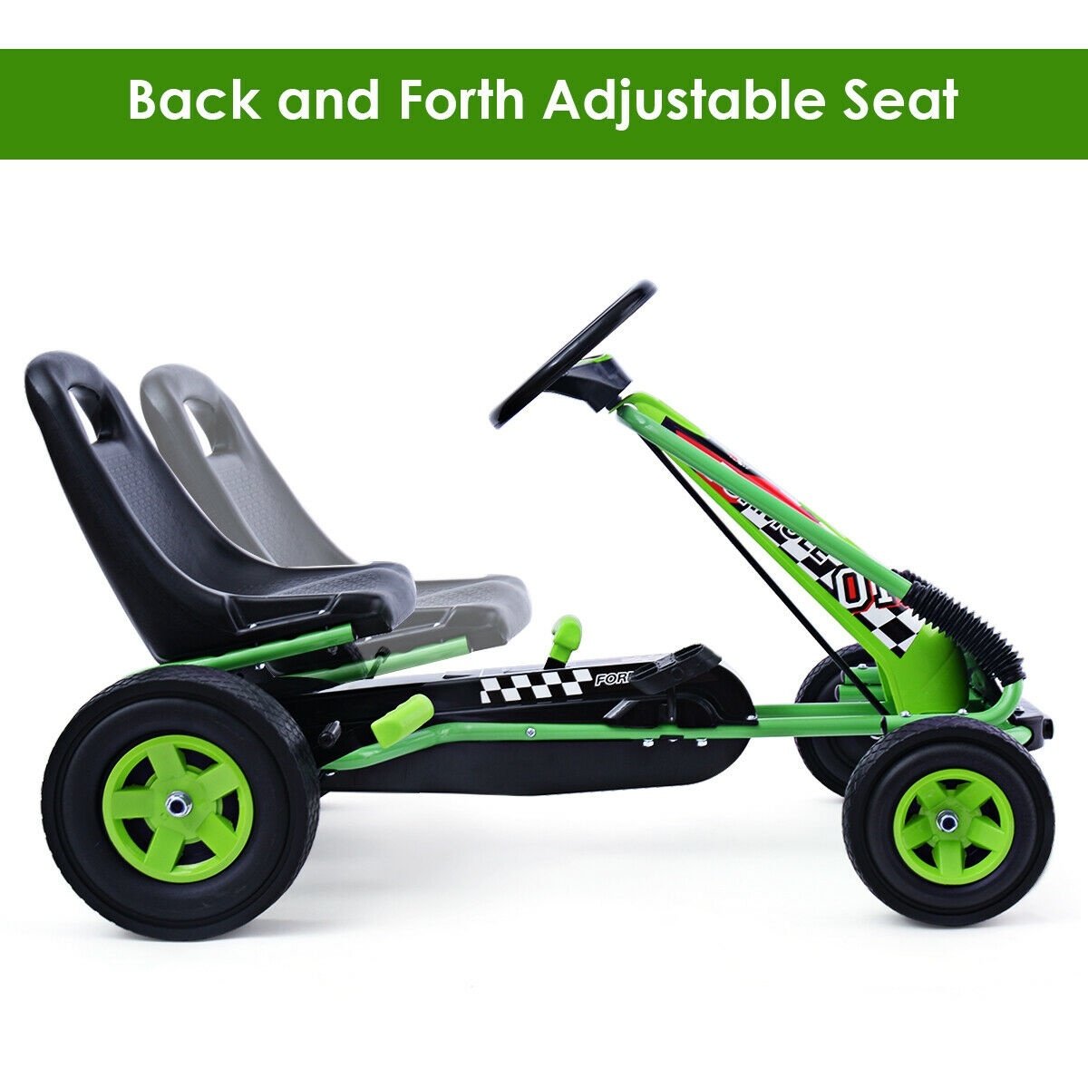Kart à pédales 4 roues pour enfants - Voiture de course - Jouet d'extérieur - Vert