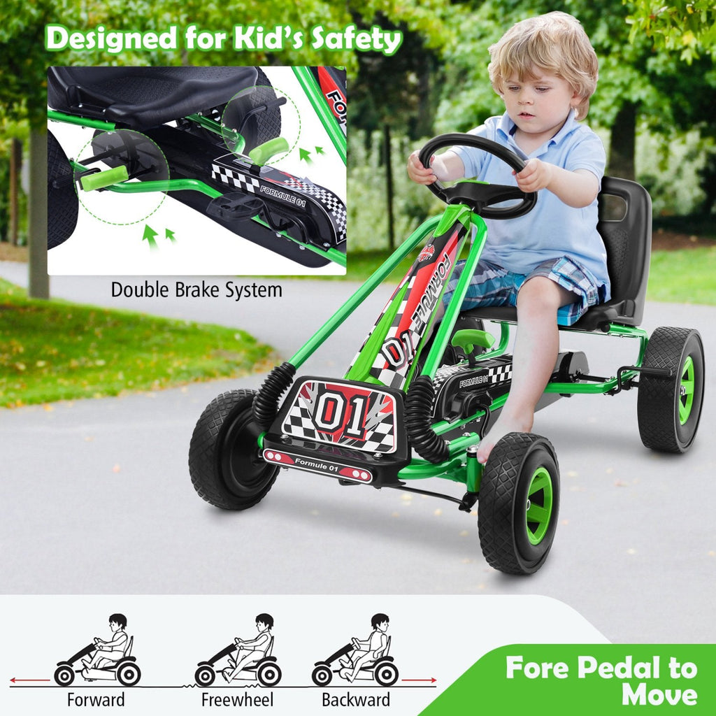 Kart à pédales 4 roues pour enfants - Voiture de course - Jouet d'extérieur - Vert