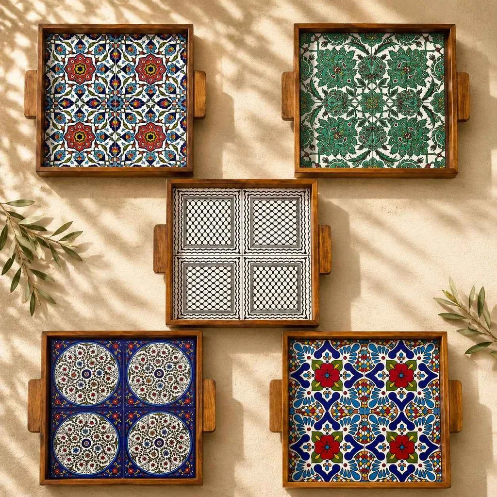 Handmade Palestinian Ceramic Serving Tray – Square Platter 12 × 12 in