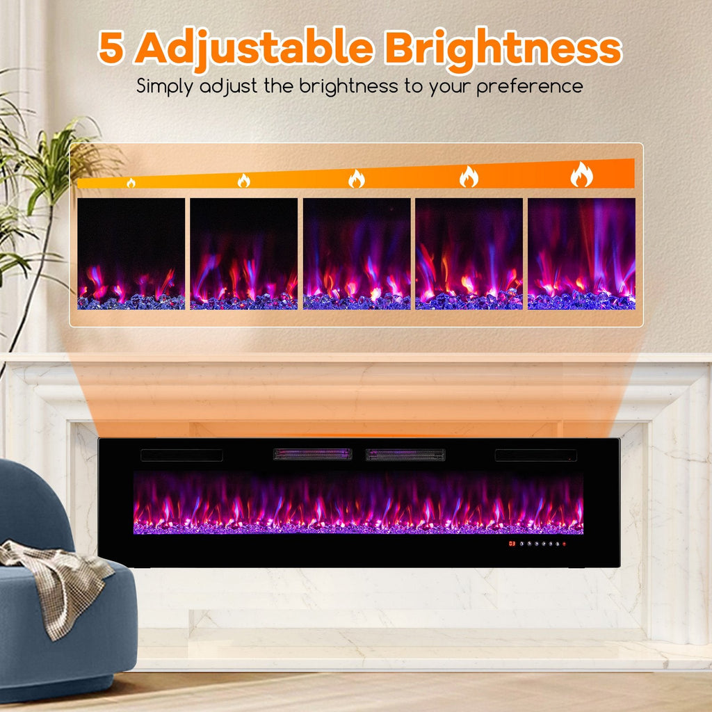 Chimenea eléctrica ultradelgada de 42/50/60/72 pulgadas con cristales decorativos - 72 pulgadas