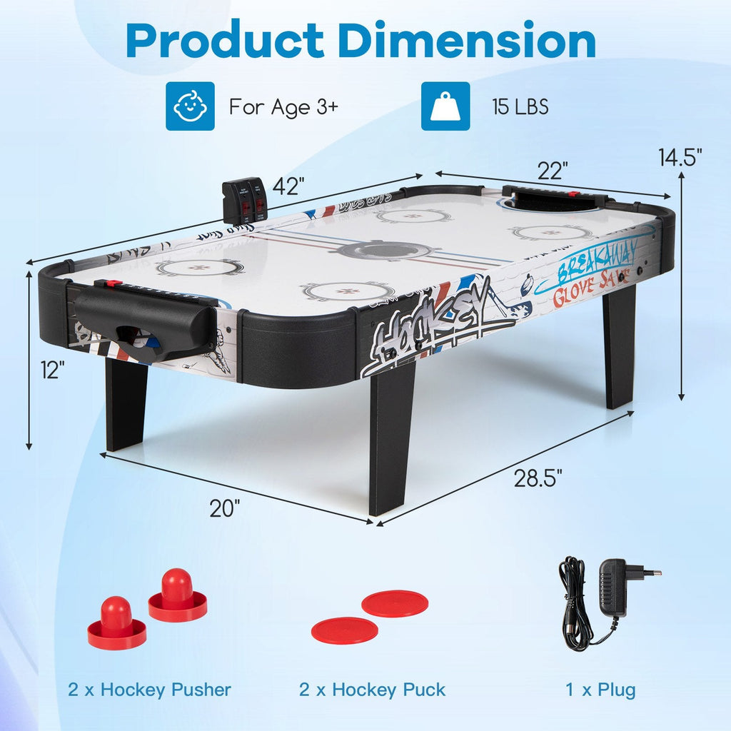 Table de hockey à air de 42 pouces, avec marquage électronique et 2 poussoirs