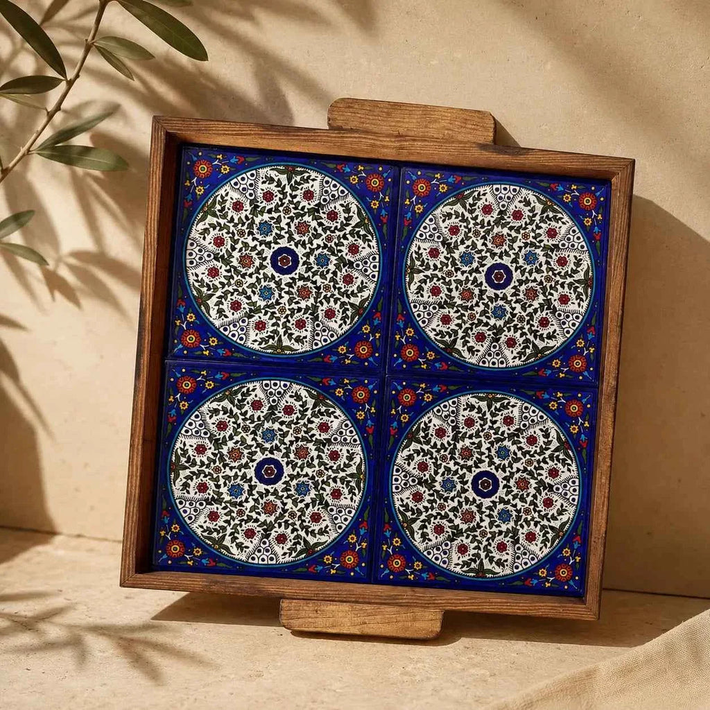 Handmade Palestinian Ceramic Serving Tray – Square Platter 12 × 12 in