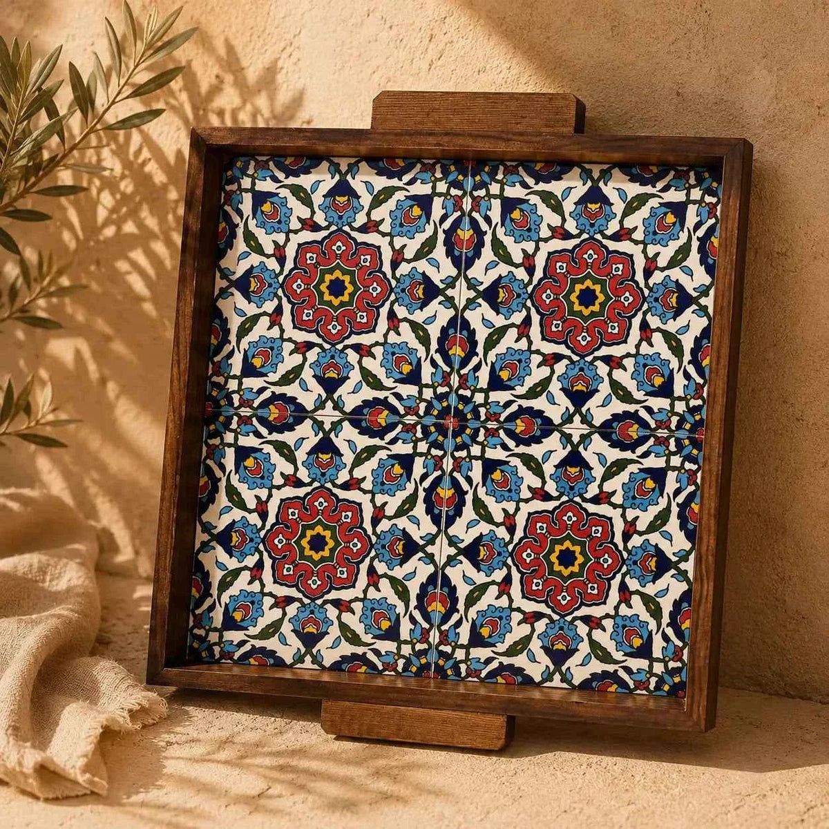 Handmade Palestinian Ceramic Serving Tray – Square Platter 12 × 12 in
