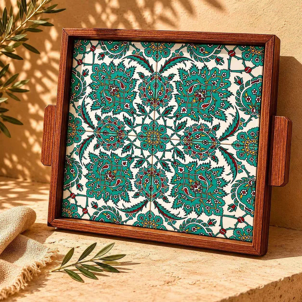 Handmade Palestinian Ceramic Serving Tray – Square Platter 12 × 12 in