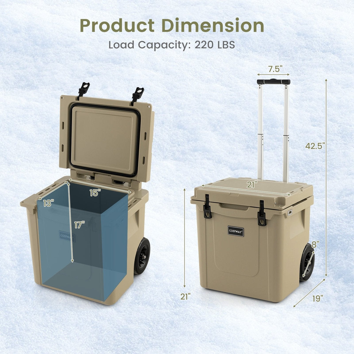 45 Quart fahrbare Kühlbox – Braun