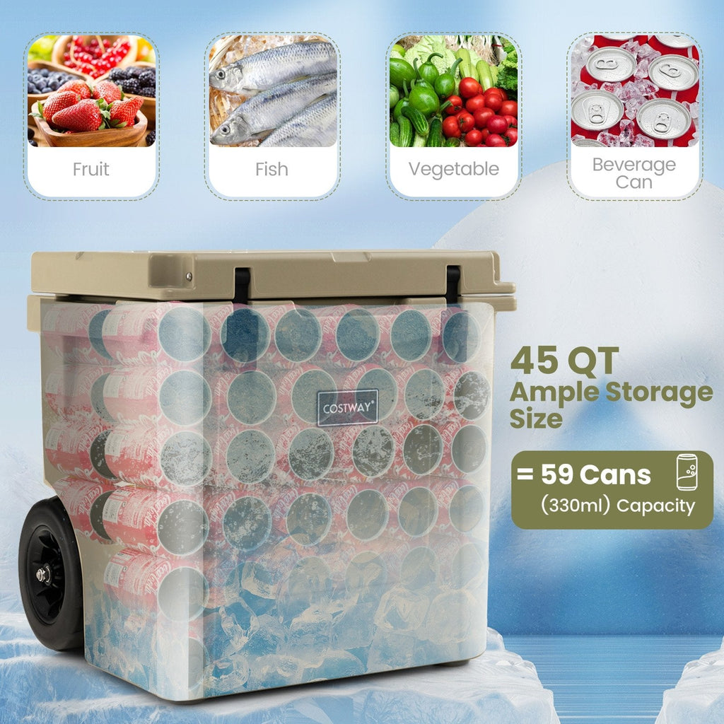 45 Quart fahrbare Kühlbox – Braun