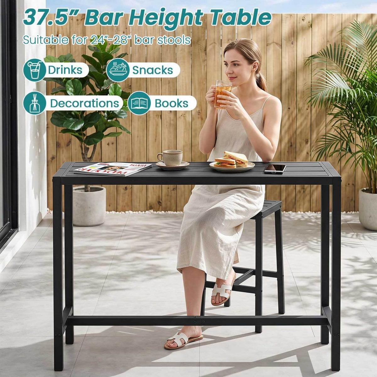 48/55-Zoll-Bar-Tisch für den Außenbereich mit wasserfester Tischplatte und robustem Metallgestell-L