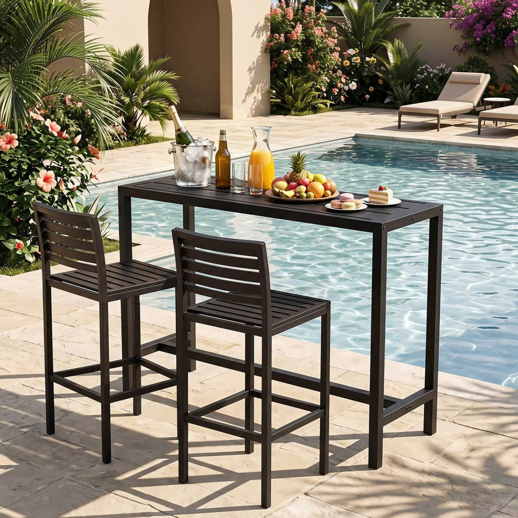 Mesa de bar para exteriores de 48/55 pulgadas con superficie impermeable y estructura de metal resistente