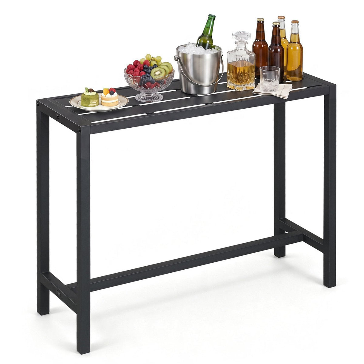 Mesa de bar para exteriores de 48/55 pulgadas con superficie impermeable y estructura de metal resistente
