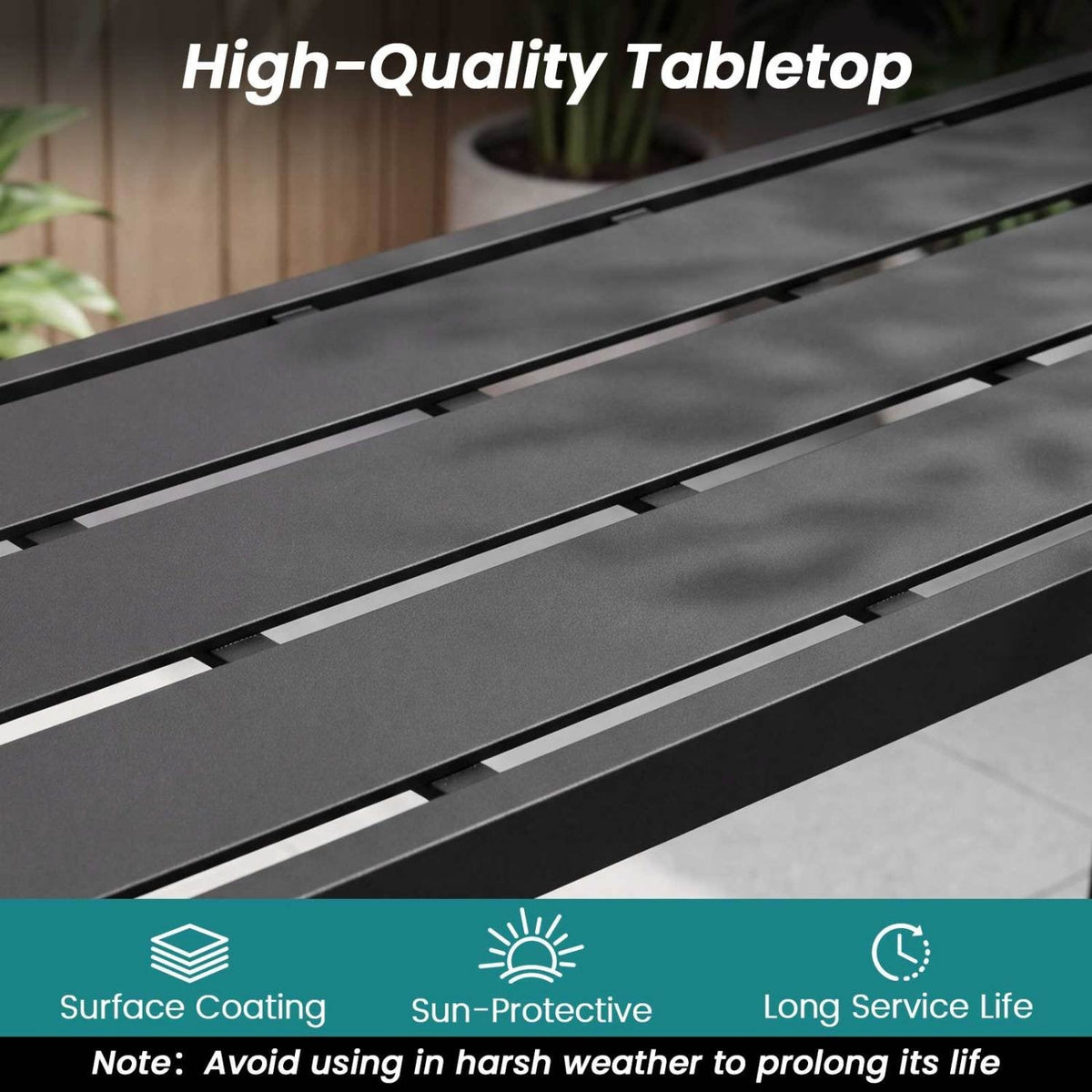 Mesa de bar para exteriores de 48/55 pulgadas con superficie impermeable y estructura de metal resistente