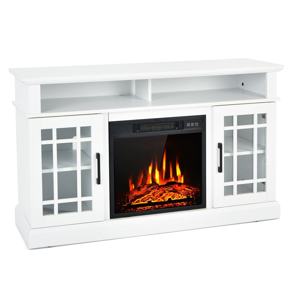 Mueble para TV con chimenea eléctrica de 48 pulgadas y gabinetes, para televisores de hasta 50 pulgadas - Blanco