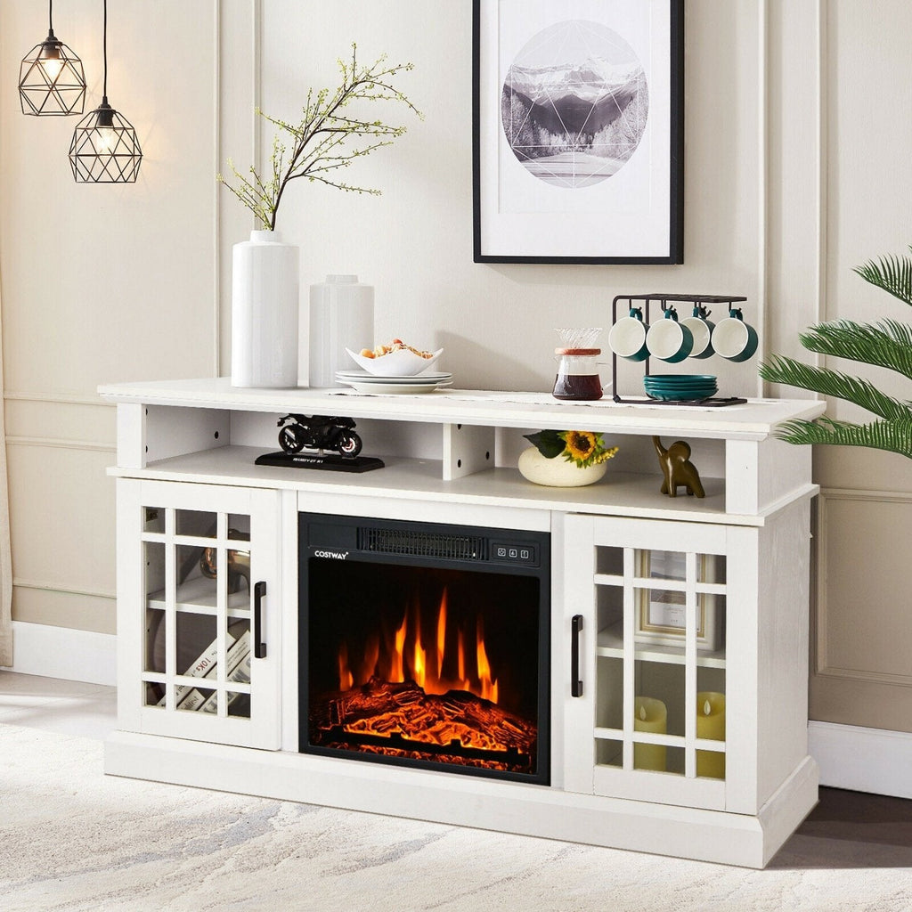 Mueble para TV con chimenea eléctrica de 48 pulgadas y gabinetes, para televisores de hasta 50 pulgadas - Blanco