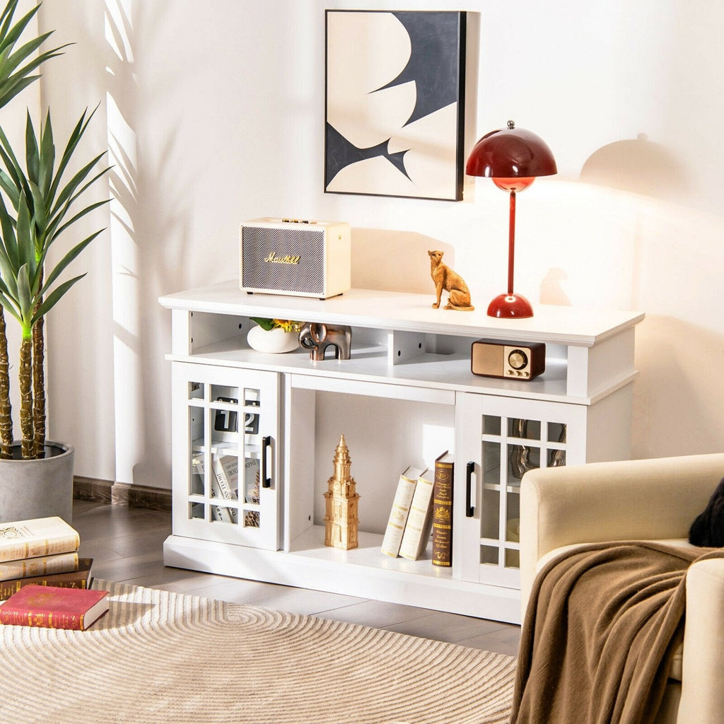 Mueble para TV con chimenea eléctrica de 48 pulgadas y gabinetes, para televisores de hasta 50 pulgadas - Blanco