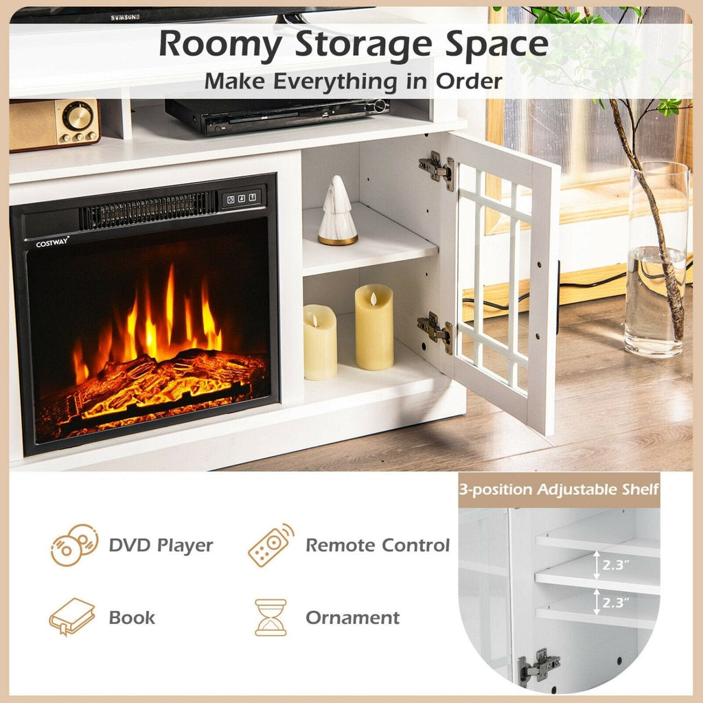 Mueble para TV con chimenea eléctrica de 48 pulgadas y gabinetes, para televisores de hasta 50 pulgadas - Blanco