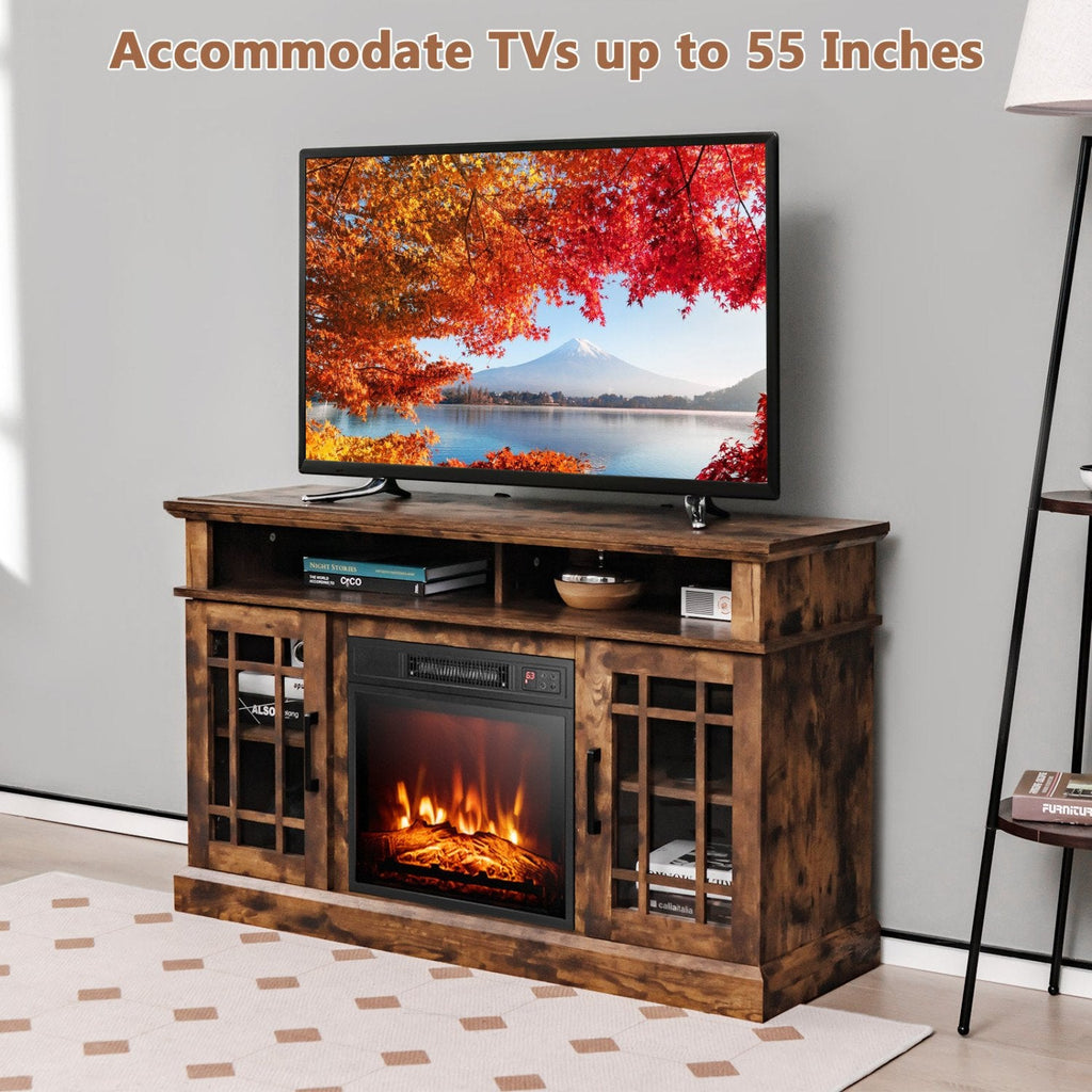 Meuble TV avec cheminée électrique de 48 pouces et armoires, pour téléviseurs jusqu'à 55 pouces - Marron