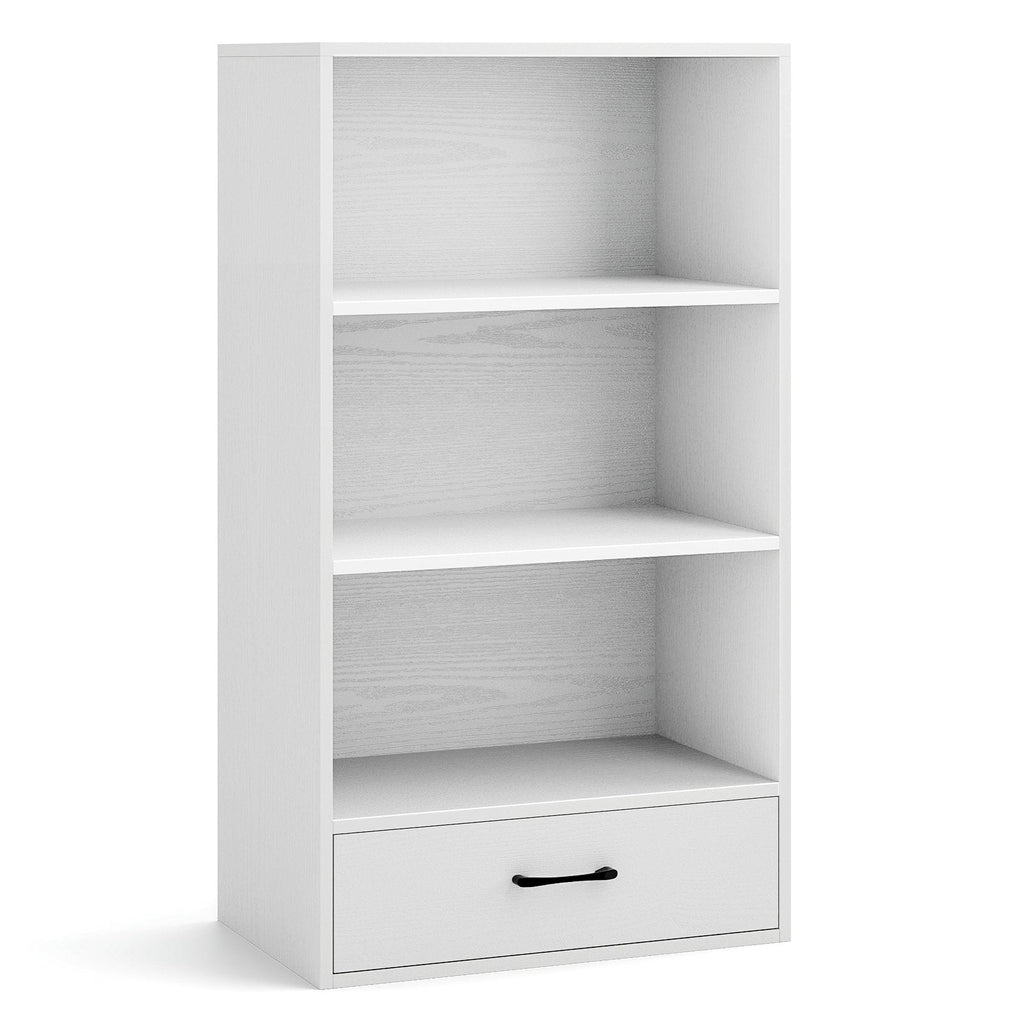 Bibliothèque en bois à 4 niveaux avec tiroir, hauteur 42,5 pouces, blanche