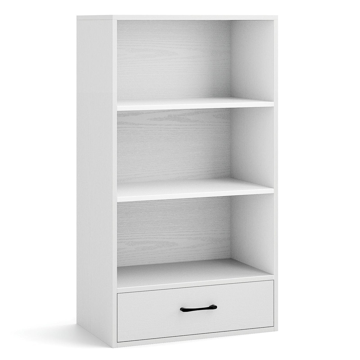 Bibliothèque en bois à 4 niveaux avec tiroir, hauteur 42,5 pouces, blanche