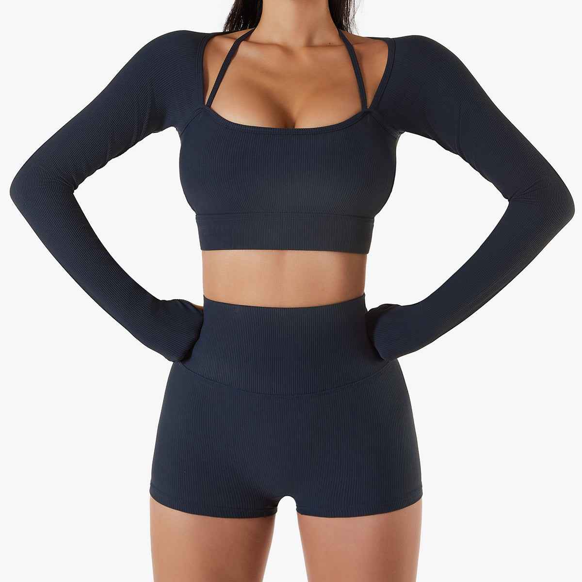 Schnelltrocknendes Langarm-Sporttop für Damen mit Brustpolster – figurbetonte Yoga- und Trainingskleidung