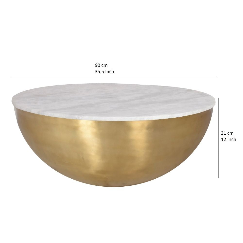 Lia Brass Drum Coffee Table With Marble Top