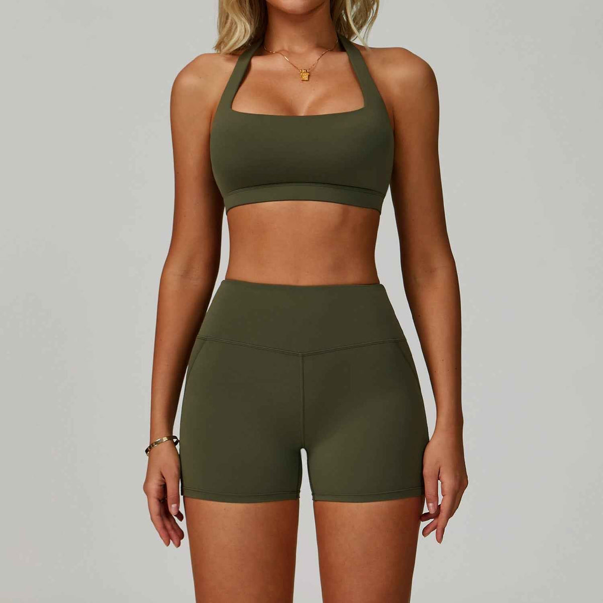 Rückenfreies Neckholder-Yoga-Set für Damen – Eng anliegende, schnelltrocknende Sportbekleidung