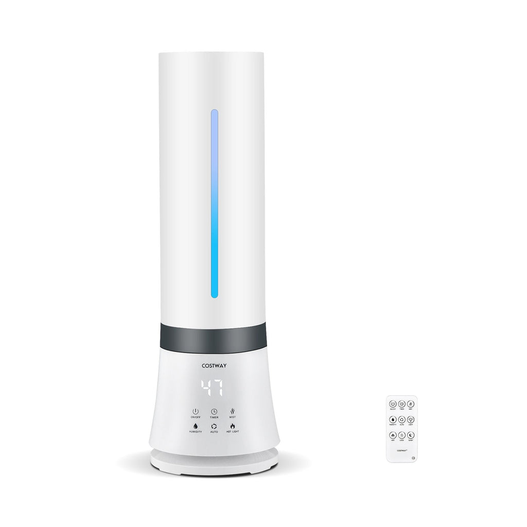 9 L Warm and Cool Mist Humidifier, 60 Hour Runtime, 2 Nozzles, 35 dB, Remote, Top Fill, White