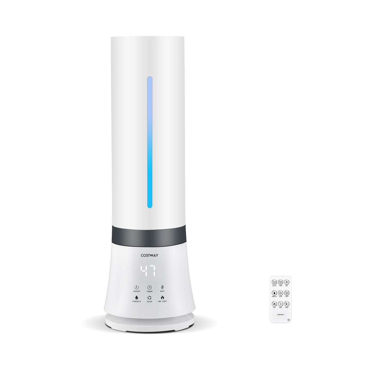 9 L Warm and Cool Mist Humidifier, 60 Hour Runtime, 2 Nozzles, 35 dB, Remote, Top Fill, White