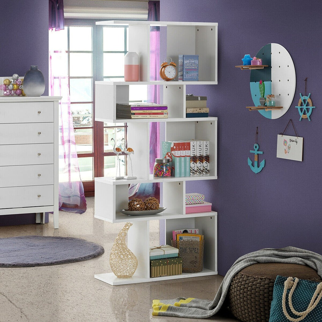 Estantería escalera de 5 cubos y expositor de esquina, blanco