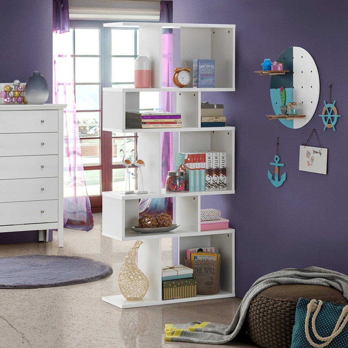 Estantería escalera de 5 cubos y expositor de esquina, blanco