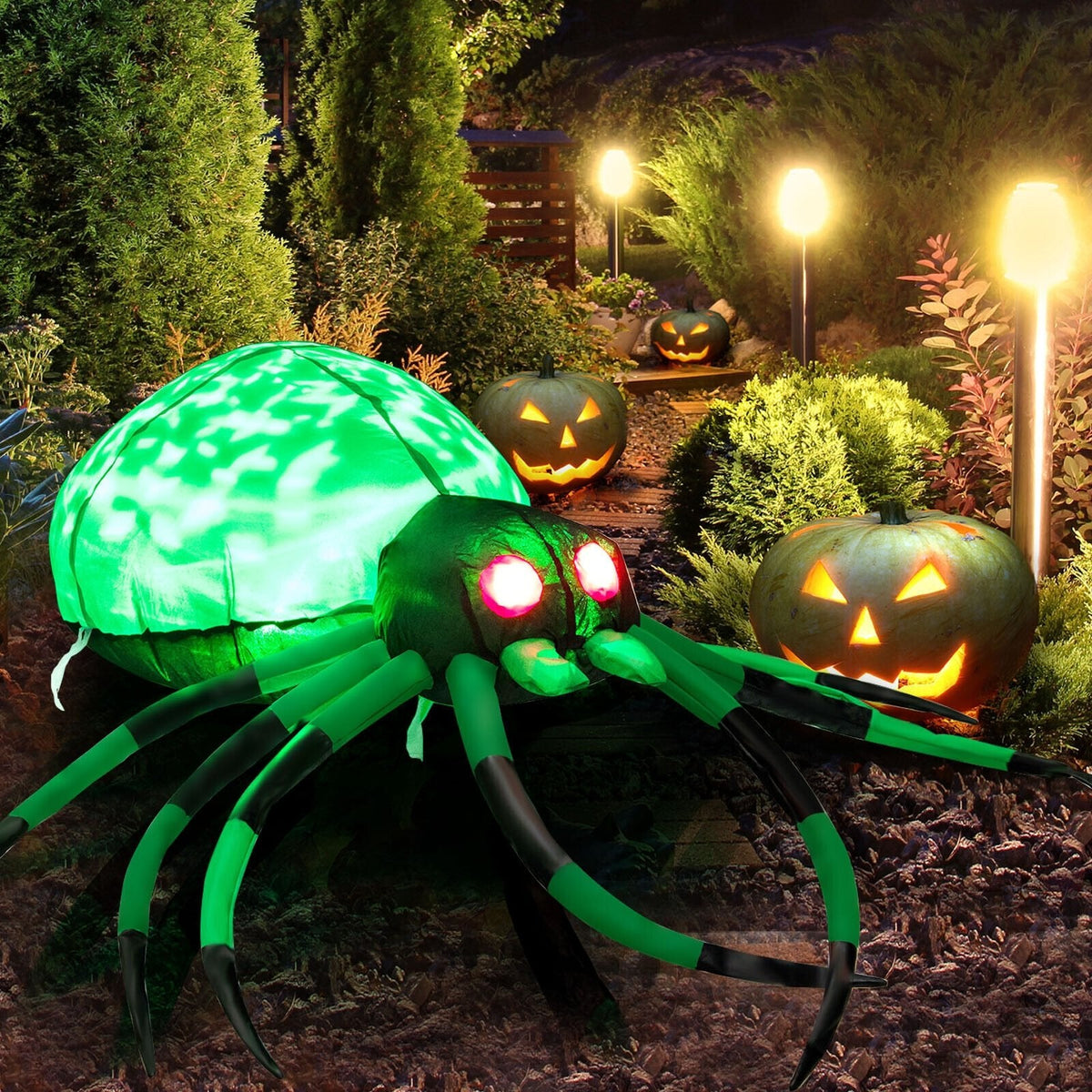 Araignée d'Halloween gonflable effrayante de 1,52 m de long avec toile d'araignée et LED