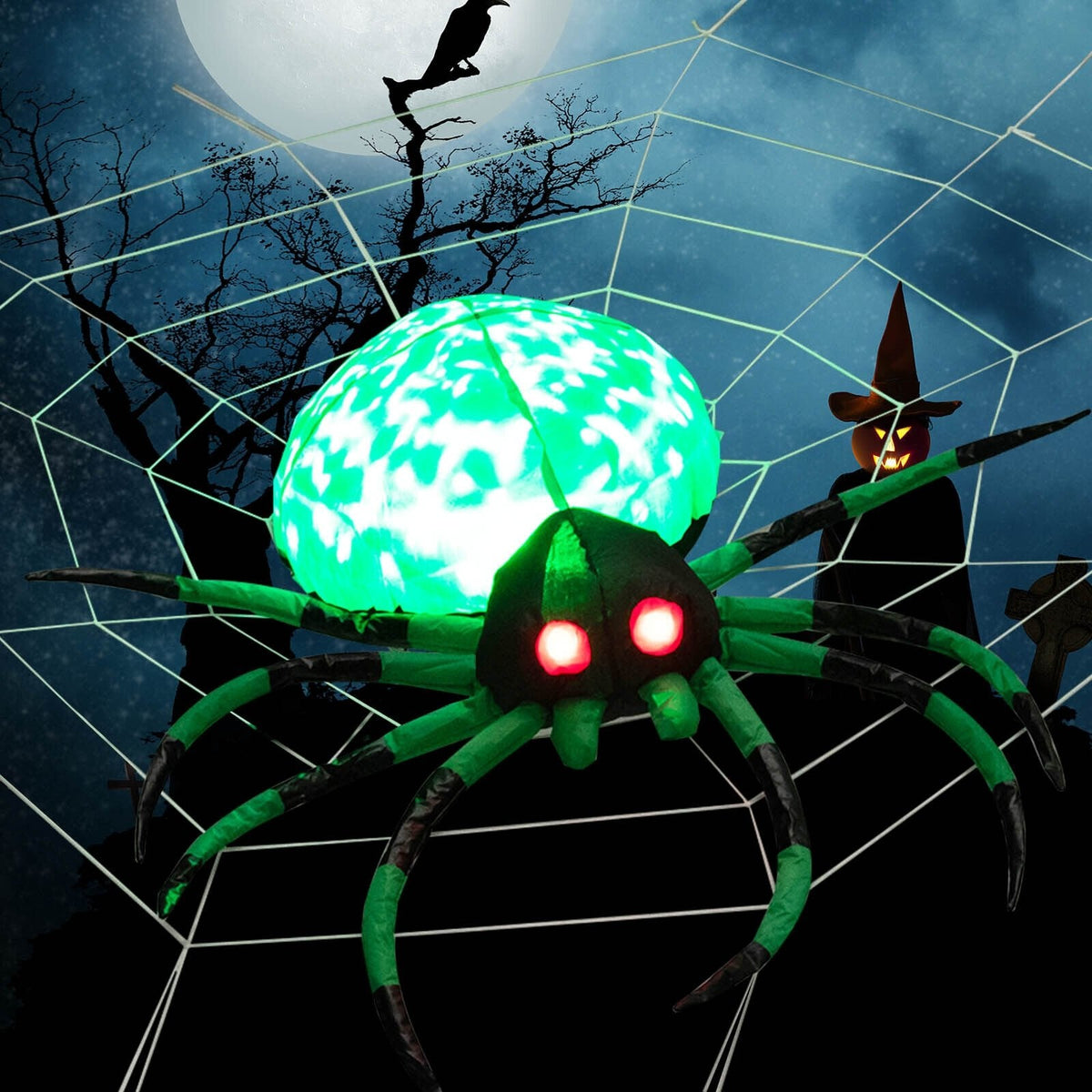 Araignée d'Halloween gonflable effrayante de 1,52 m de long avec toile d'araignée et LED