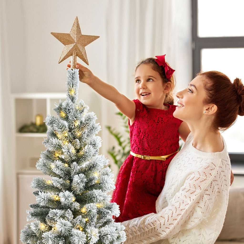 5 FT Pre-Lit Snow Flocked Hinged Christmas Tree with 279 Tips, 140 Colour LEDs and Remote