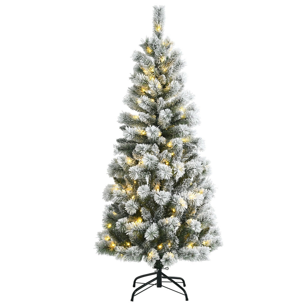 5 FT Pre-Lit Snow Flocked Hinged Christmas Tree with 279 Tips, 140 Colour LEDs and Remote