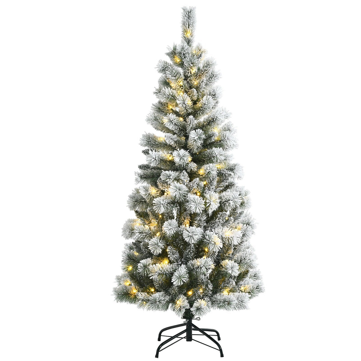 5 FT Pre-Lit Snow Flocked Hinged Christmas Tree with 279 Tips, 140 Colour LEDs and Remote