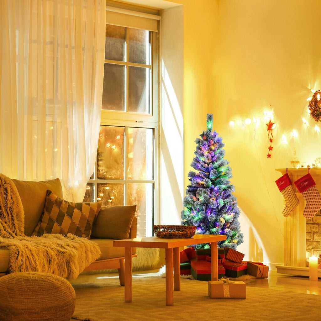 5 FT Pre-Lit Snow Flocked Hinged Christmas Tree with 279 Tips, 140 Colour LEDs and Remote